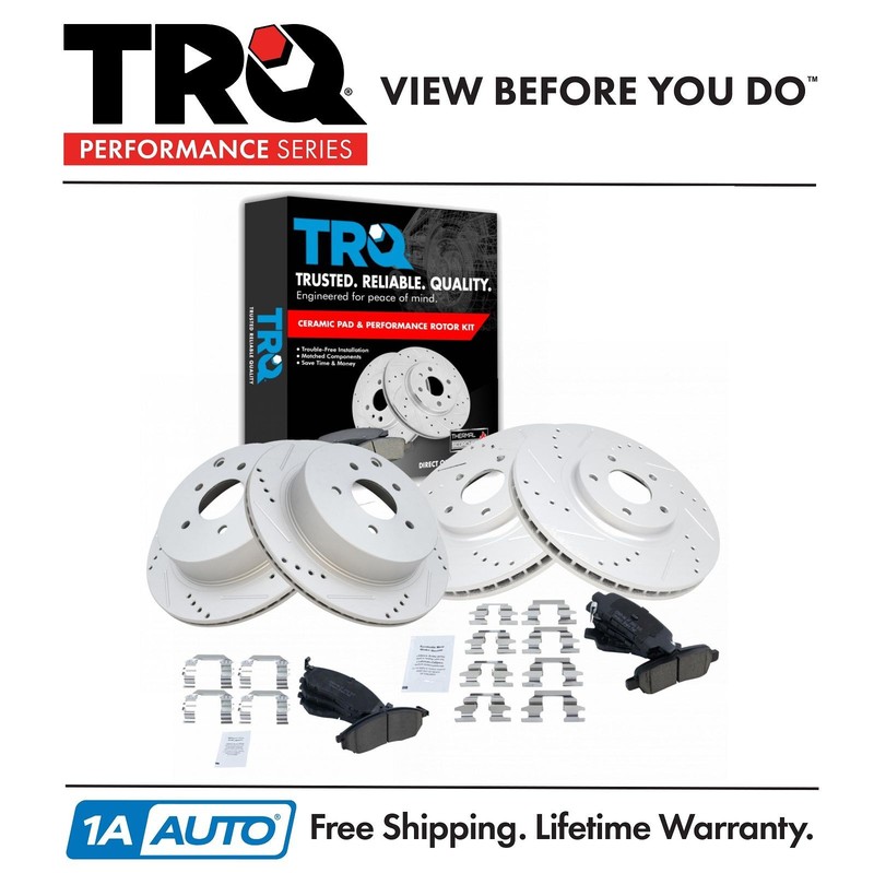 TRQ Performance Brake Rotor Drilled Slotted & Ceramic Pad Front Rear Kit