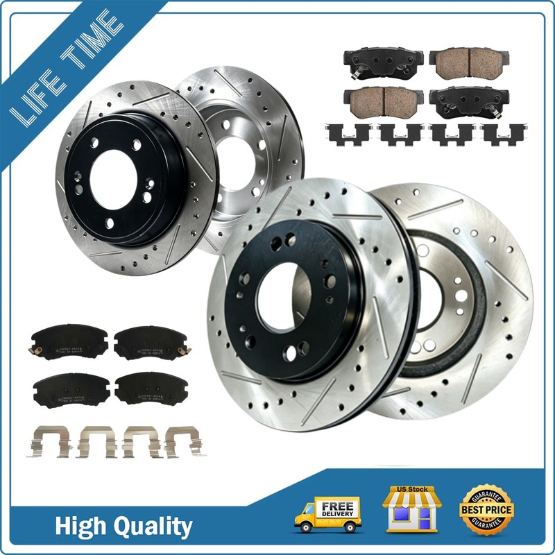 Front&Rear Drilled Rotors Brake Pads for Hyundai Elantra Sedan Models 2009 2010