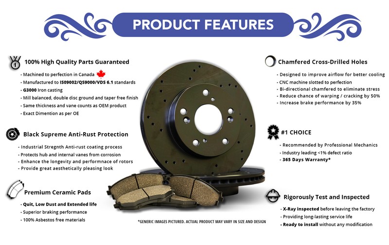 (Front Kit) Black Coated Anti-Rust Drilled 2 Brake Rotors - 4 Ceramic Brake Pads gallery