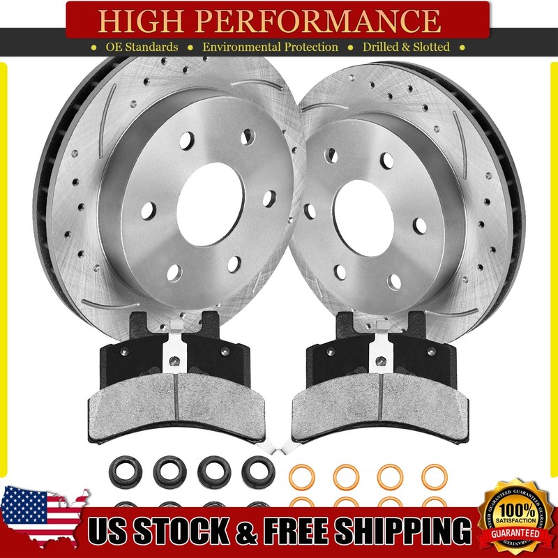 Front Drilled Brake Rotors & Ceramic Brake Pads for Chevy GMC K1500 K2500 Yukon