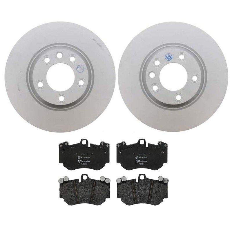 SHW Performance OEM Front Brake Kit Rotors Brembo Pads For Cayenne Black Caliper