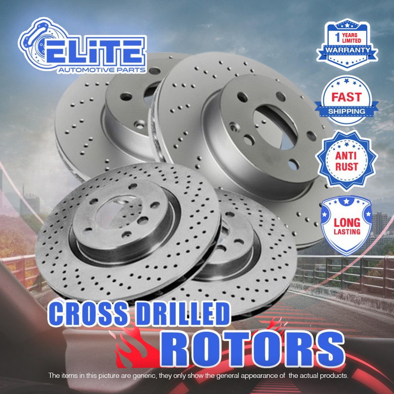 Front + Rear Cross Drilled Rotors for 1998 Volvo S70 Front 280mm 15″ Wheels