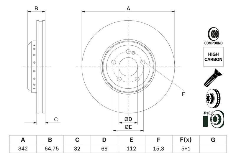 Bosch Brake Disc Set 342mm Front & 320mm Rear Mercedes Benz V222 W222 X222 gallery