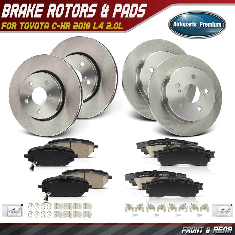 Front & Rear Disc Brake Rotors & Ceramic Brake Pads for Toyota C-HR 2018 2.0L