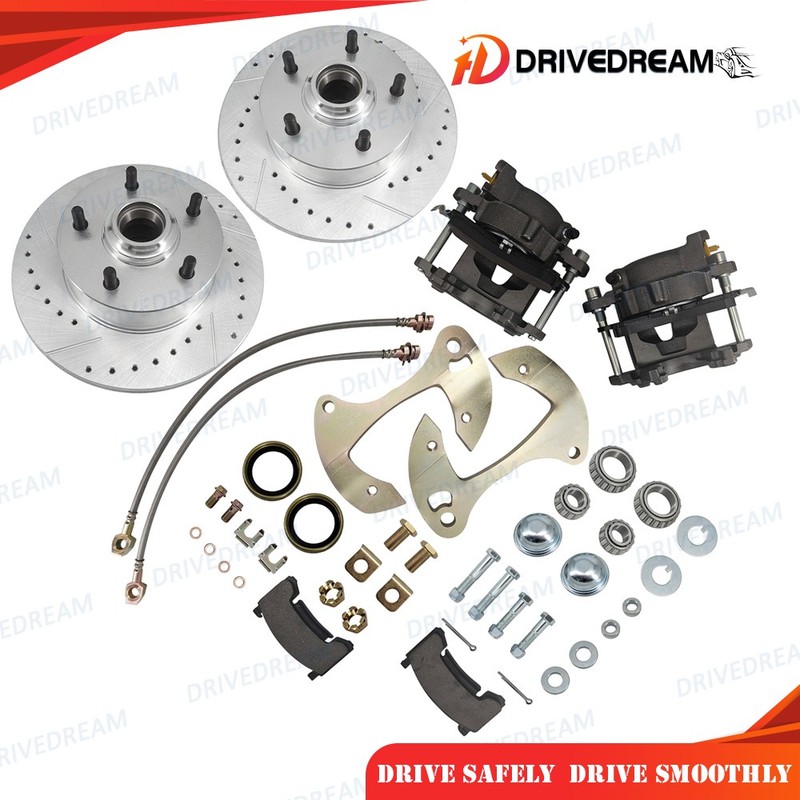 Front Brake Kit Deluxe Drilled/Slotted for Chevy Full-size Car 55 56 57/59-1964