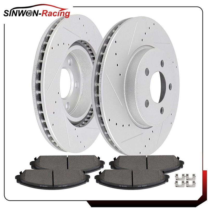 Front Brake Disc Rotors Ceramic Pads For Dodge Challenger 2012-17 Vented Drilled