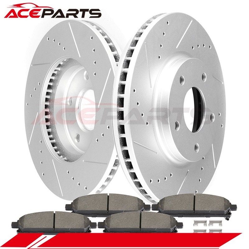 2PCS BRAKE DISCS ROTORS 4PCS CERAMIC PADS For Nissan QUEST 2004-2009 FRONT DRILL