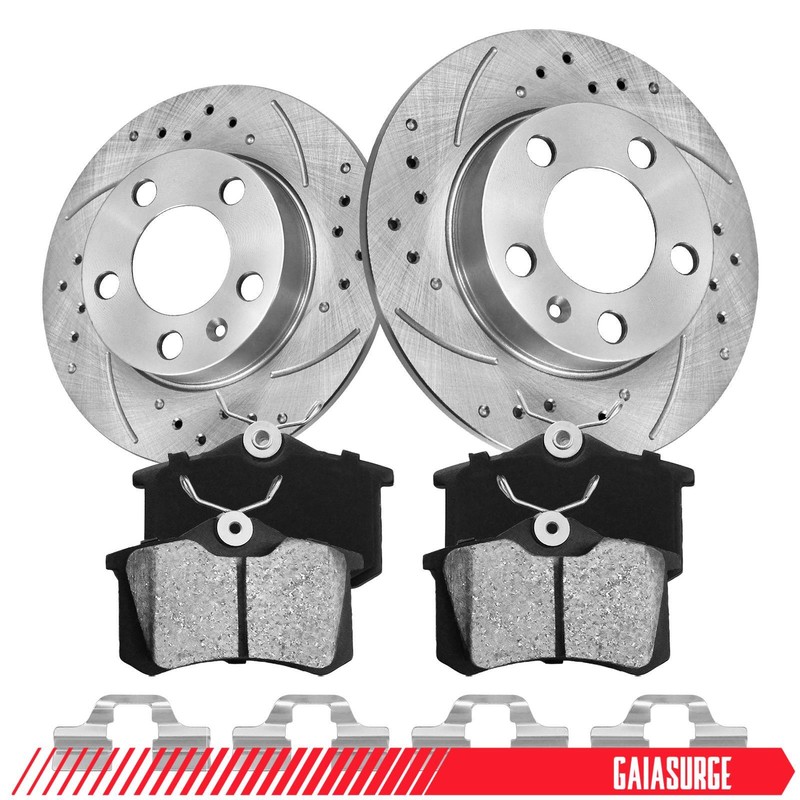 New Drilled Brake Rotors + Brake Pads Rear for Audi TT 00-04 VW Golf 99-06 Jetta
