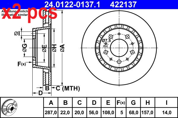 X2 PCS L&R SIDES BRAKE DISC 24.0122-0137.1