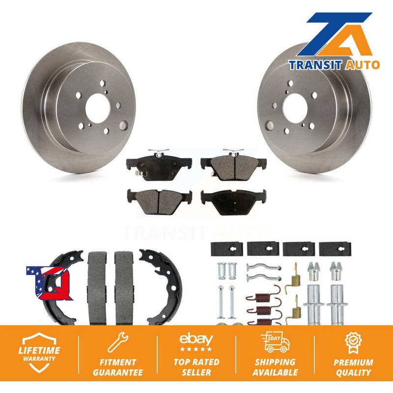 Disc Rotors Semi-Metallic Pads Parking Brake Shoes And Hardware Rear Kit For