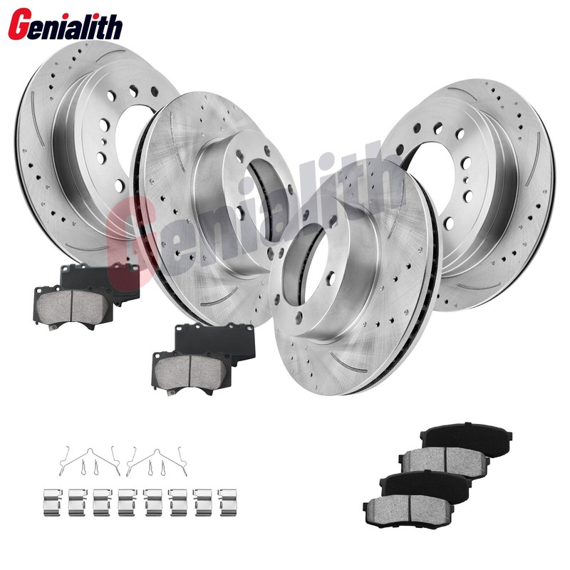 Front Rear Drilled Slotted Rotors Pads for 2001-2006 2007 Toyota Sequoia 4.7L