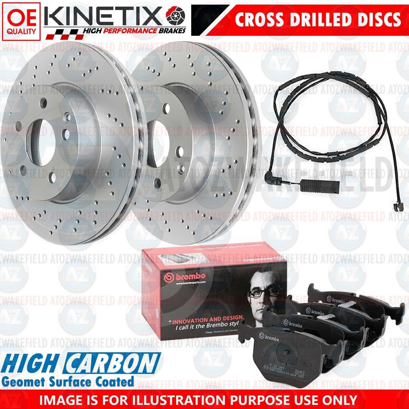 FOR BMW 330xi E46 REAR CROSS DRILLED BRAKE DISCS BREMBO PADS WIRE SENSOR 320mm