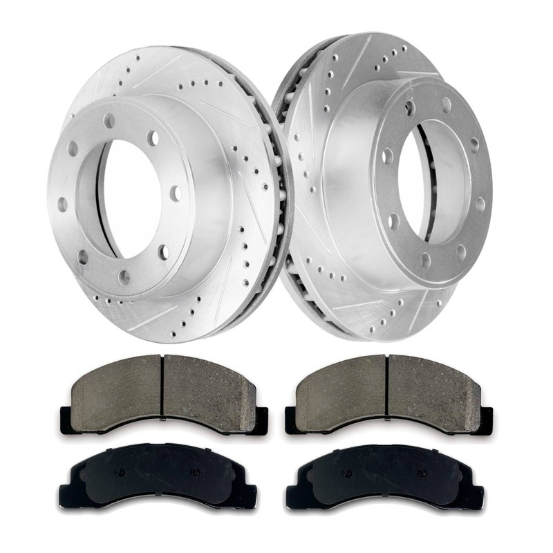 331mm Front Drilled Brake Rotors Pads 1999 – 2004 Ford F-250 F-350 Excursion 4WD