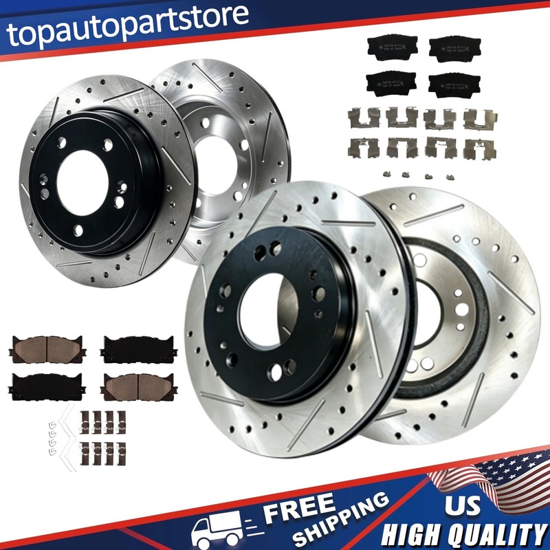 Front Rear Drilled Slotted Brake Rotors Brake Pads Fit 2007-2011Toyota Camry OEM