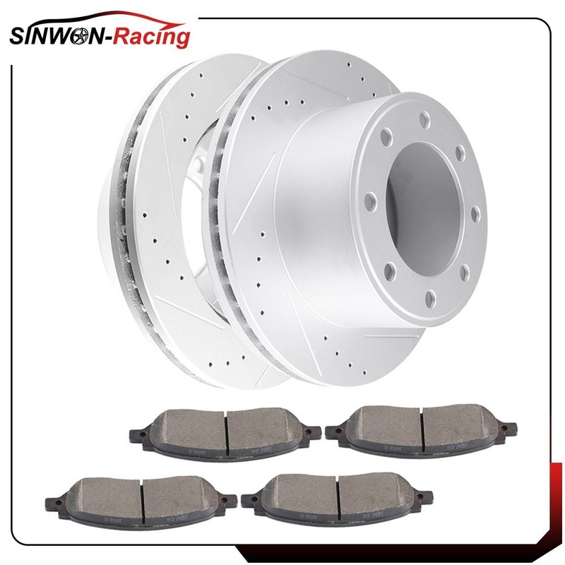 4X Ceramic Brake Pads and 2X Rotors Rear For For d F350 2005 – 2006 Drill