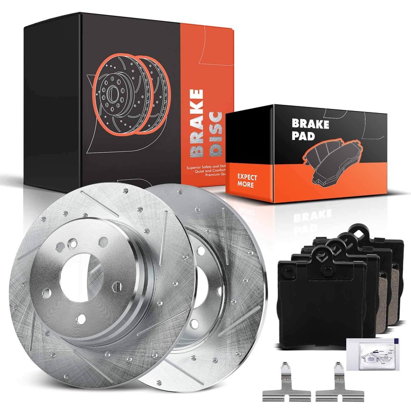 Rear Side Drilled Brake Rotors & Brake Pad for Mercedes-Benz C230 E430 CLK350