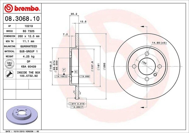 Front Rotor Fits 1984-1985 BMW 318i 08.3068.10