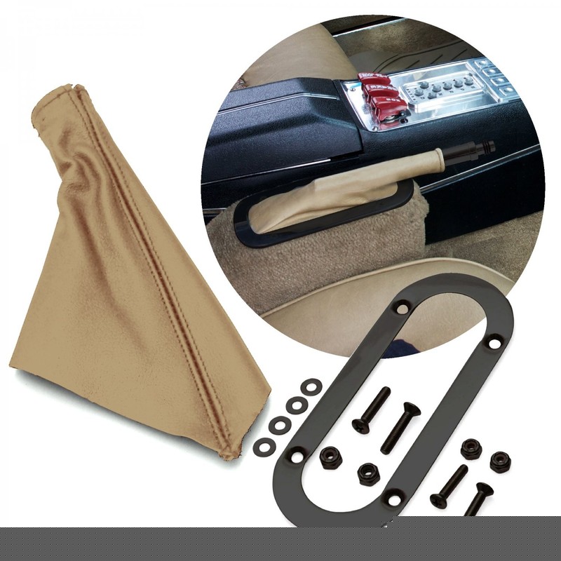 Tan Horizontal Shift or Emergency Brake Boot with Black Oval Beauty Trim Ring