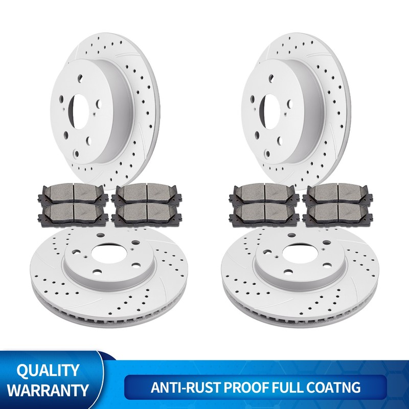 275mm Front and 281mm Rear Drilled Rotors Brake Pads Fit 06-18 Toyota Rav4