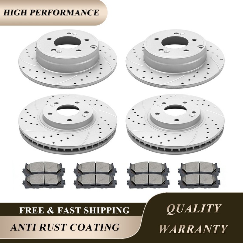 Front and Rear Drilled Rotor Ceramic Brake Pad Kit for Kia Optima Hyundai Sonata