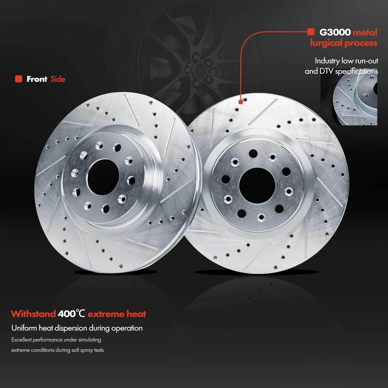 6x Front Drilled Brake Rotor & Ceramic Brake Pad for Chevy Camaro Cadillac CTS gallery