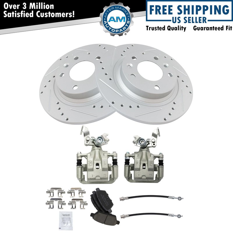Rear Brake Pad & Rotor Kit Drilled Ceramic Fits Ford Lincoln Mazda Mercury