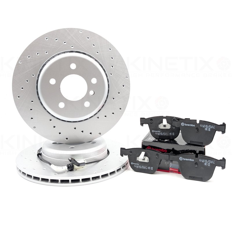 FOR BMW 530d 535d M SPORT DRILLED REAR BRAKE DISCS BREMBO PADS SENSOR 345mm