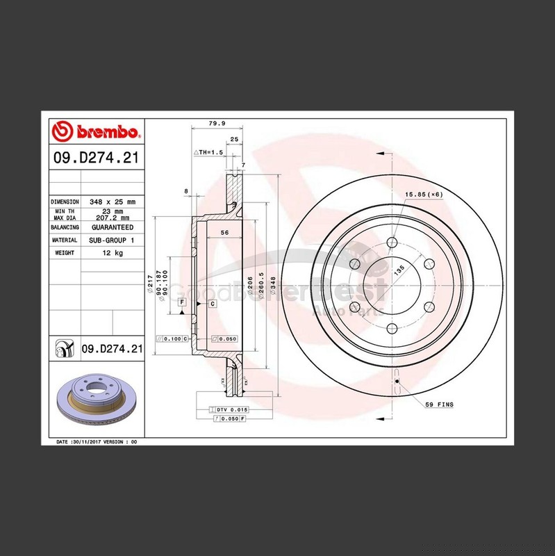 One New Brembo Disc Brake Rotor Rear 09D27421 for Ford