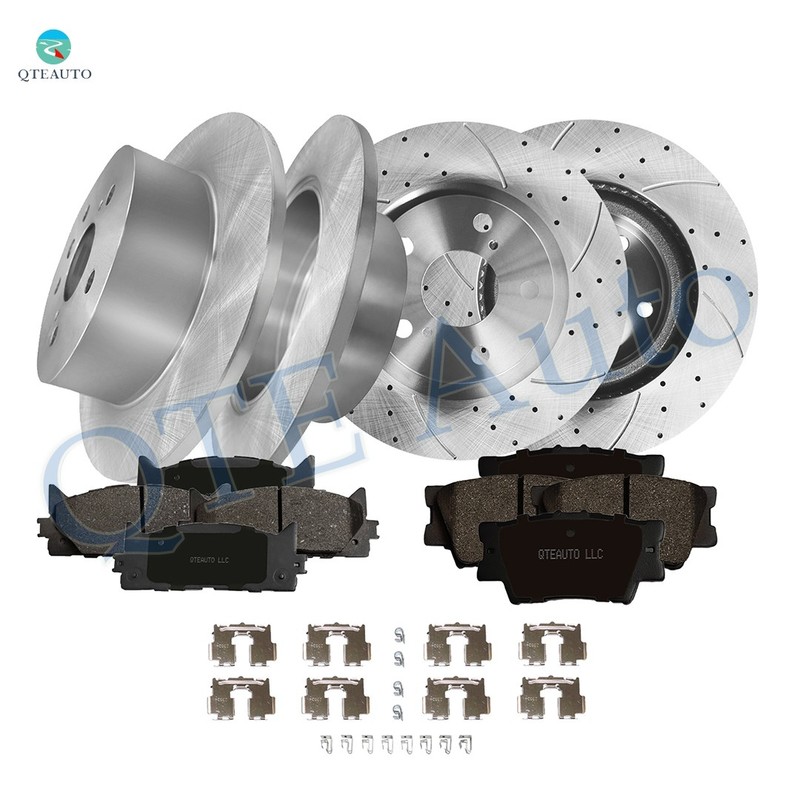 Front 296mm-Rear 281mm Drilled Brake Rotors-Brake Pad For 2013-2018 Lexus ES350