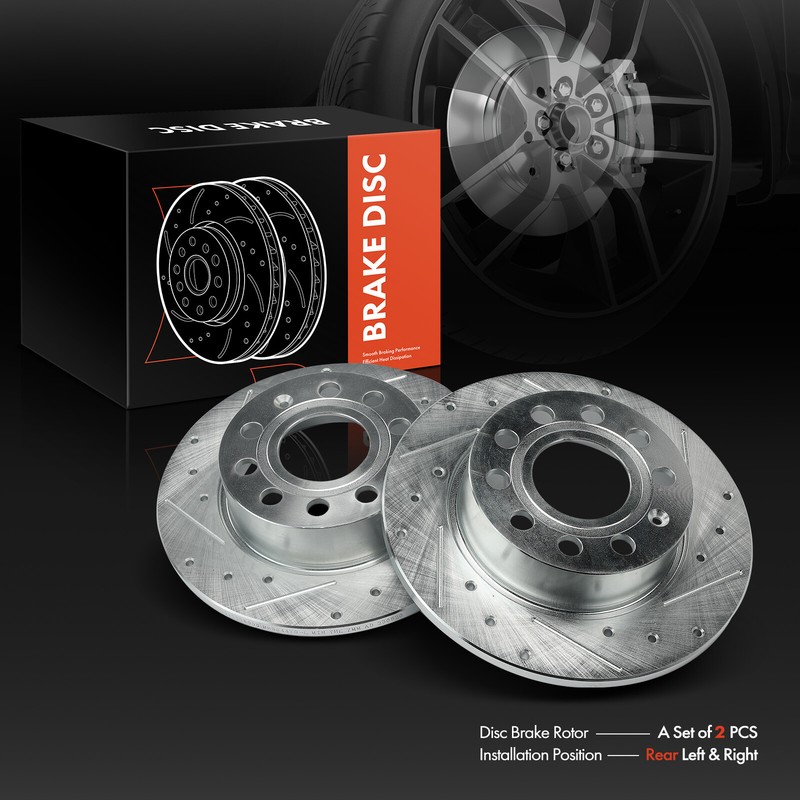 New Rear Drilled Brake Rotors for Volkswagen Jetta 2011-2018 GTI Audi A3 Quattro gallery