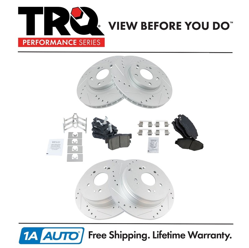 TRQ Front & Rear Performance Brake Rotor, Ceramic Pad Kit For Honda CR-V
