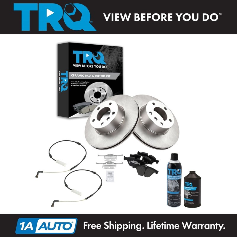 TRQ Disc Brake Rotor & Premium Ceramic Pad Front Kit w/ Sensor w/Chemicals