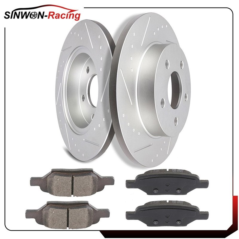 4X Ceramic Brake Pads and 2X Rotors Rear For Chevrolet HHR 2008 – 2010 Slotted