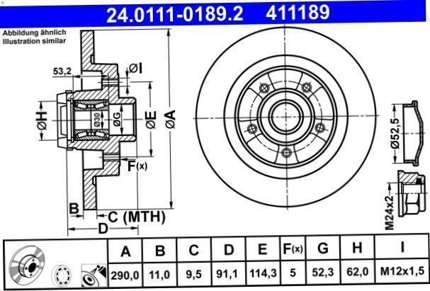 1X Brake disc ATE 24.0111-0189.2 RENAULT TALISMAN (LP_) 2 2019-2022 gallery