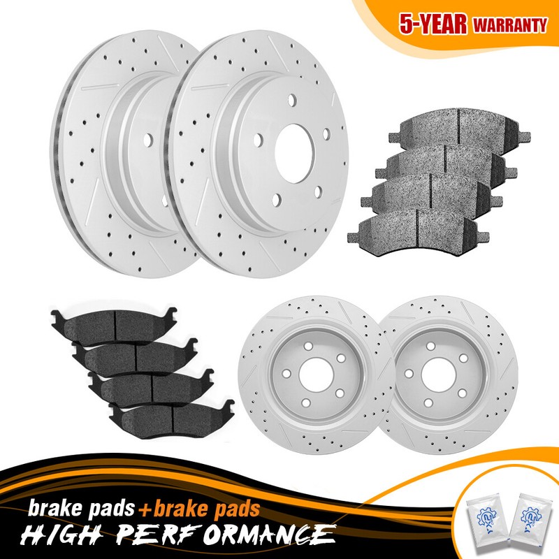 Front Rear Drilled Brake Rotors+Brake Pads For Dodge Durango Ram 1500 5 Lug