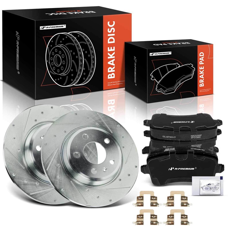 A-Premium 6x Rear Drilled Brake Rotor & Ceramic Brake Pad for Audi A4 A5 Quattro