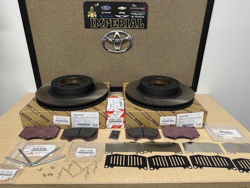 2003-2009 TOYOTA 4RUNNER GENUINE OEM FRONT BRAKE ROTORS PAD KIT SHIMS & PINS 17″