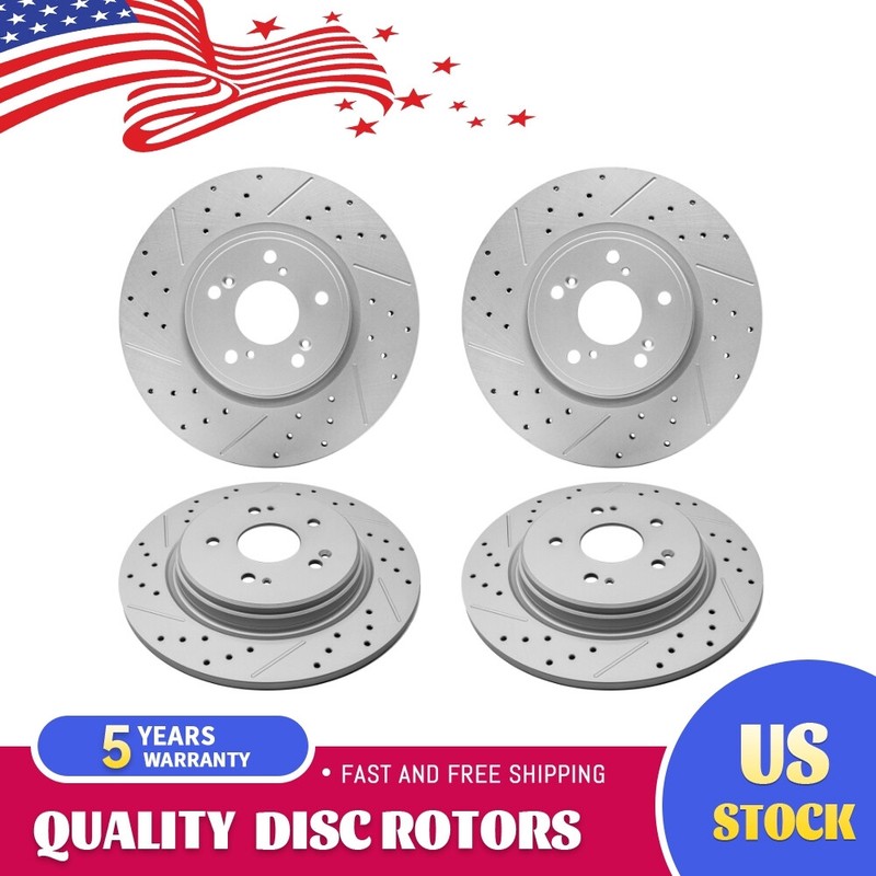 Front Rear Drilled Slotted Disc Brake Rotors For 2017-2023 Honda CR-V