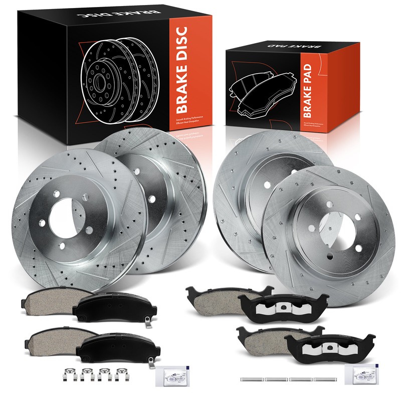 Front & Rear Drilled Brake Rotor & Ceramic Brake Pad for Ford Explorer Mercury