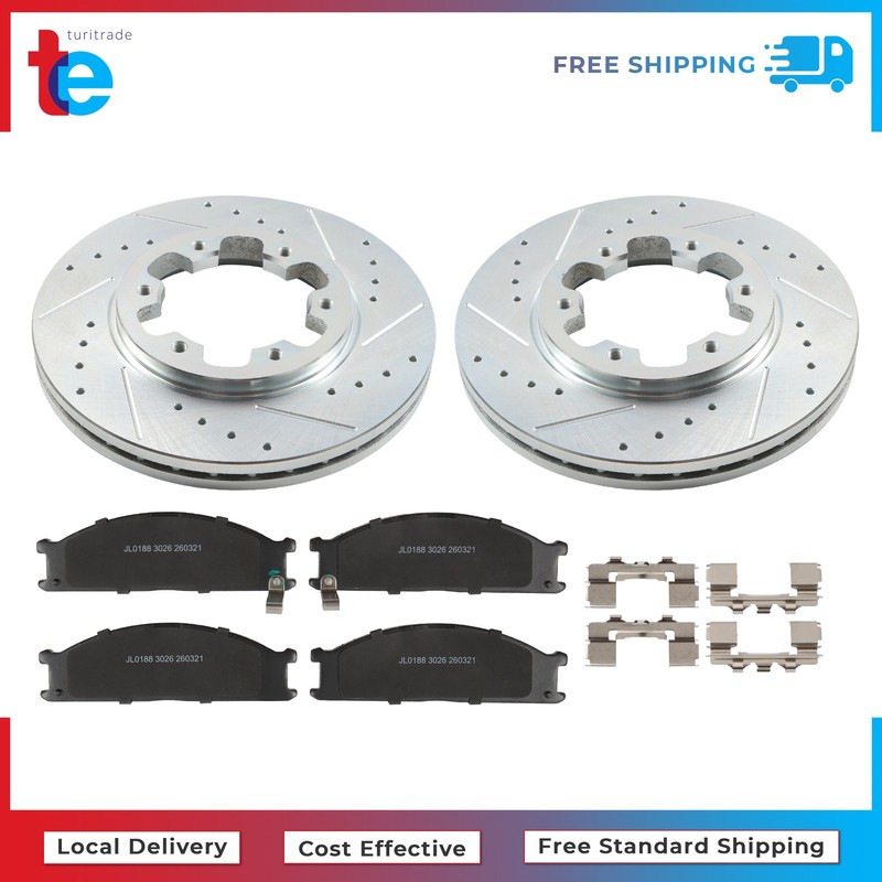 For Nissan Frontier Pathfinder D21 6x Front Drilled Brake Rotors & Ceramic Pads