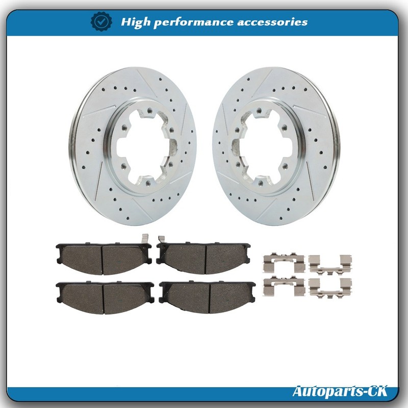 For Nissan Frontier 1999-02 3.3L V6 Front Drilled Brake Rotors & Ceramic Pads
