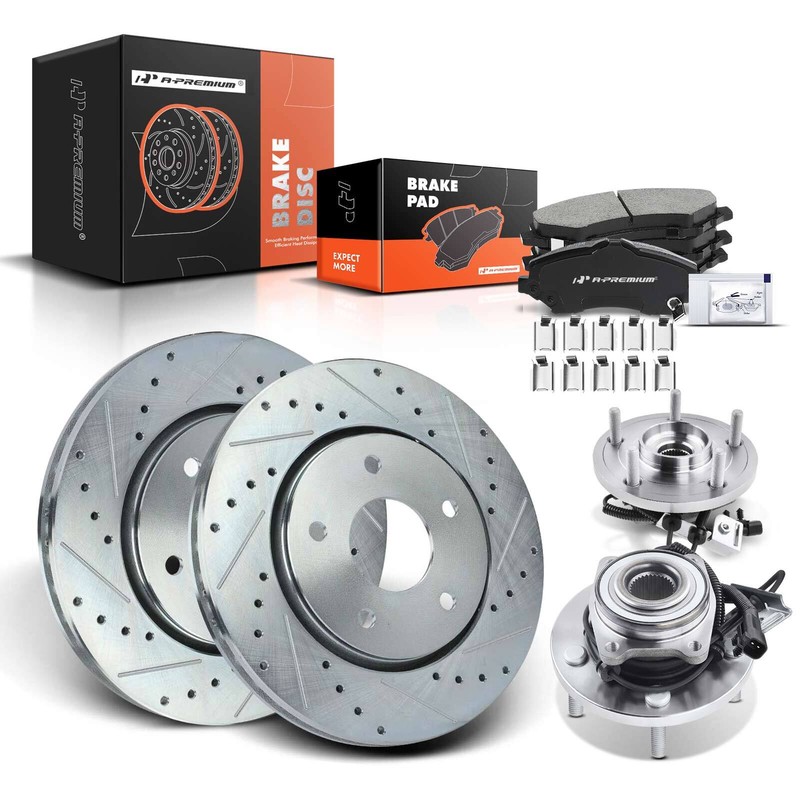 Front Drilled Brake Rotors & Pad + Hub Bearing for Volkswagen Routan Chrysler