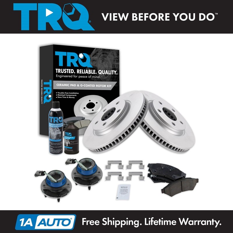 TRQ Wheel Hub Ceramic Brake Pad Coated Rotor Front Kit w/Chemicals