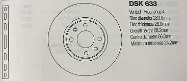 DSK633 CITROEN XANTIA / PEUGEOT 406 BRAKE DISC