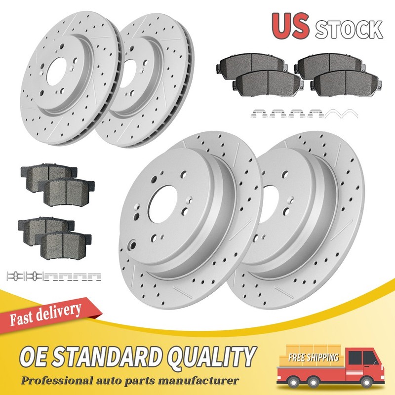 Front & Rear Drilled Brake Rotors Ceramic Brake Pad for Acura RDX Honda CR-V