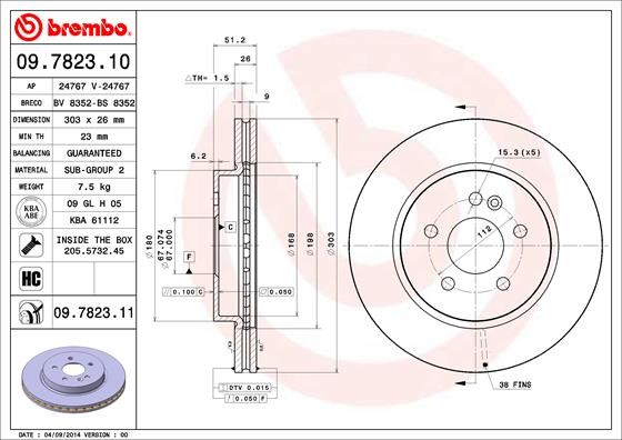 Brembo 09.7823.11 Brake Disc for Mercedes-Benz