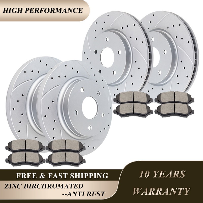 Front Rear Brake Rotors Disc and Pads for Dodge Journey Grand Routan Caravan Kit
