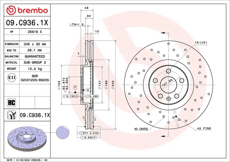 Brake Disc Single Vented fits VOLVO XC40 536 2.0D Front 2017 on 345mm New gallery