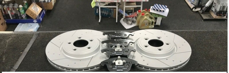 FOR F TYPE 3.0V6S XF XJ CROSS DRILLED GROOVED BRAKE DISC MINTEX PAD 355mm