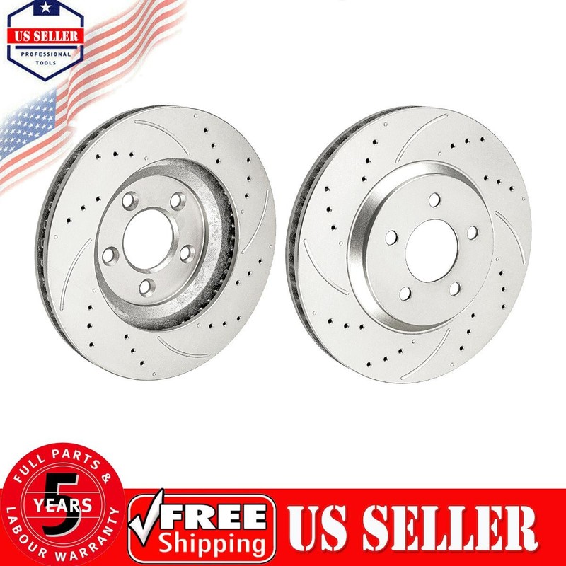 2x Front Drilled Slotted Geomet Brake Rotors For 2005-2009 Ford Mustang V8 4.6L